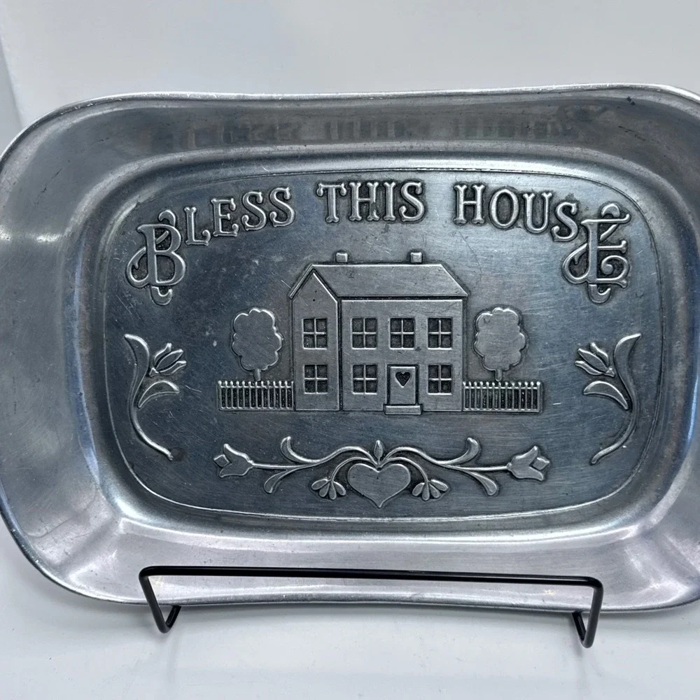 Wilton Armetale Bless This House Pewter Tray Mount Joy‎ PA Metalware 9.25x6.25
